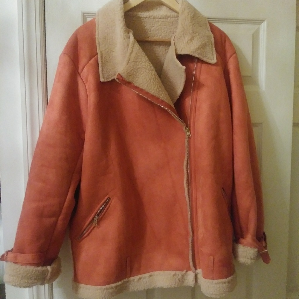 Suede-like moto jacket plus size.